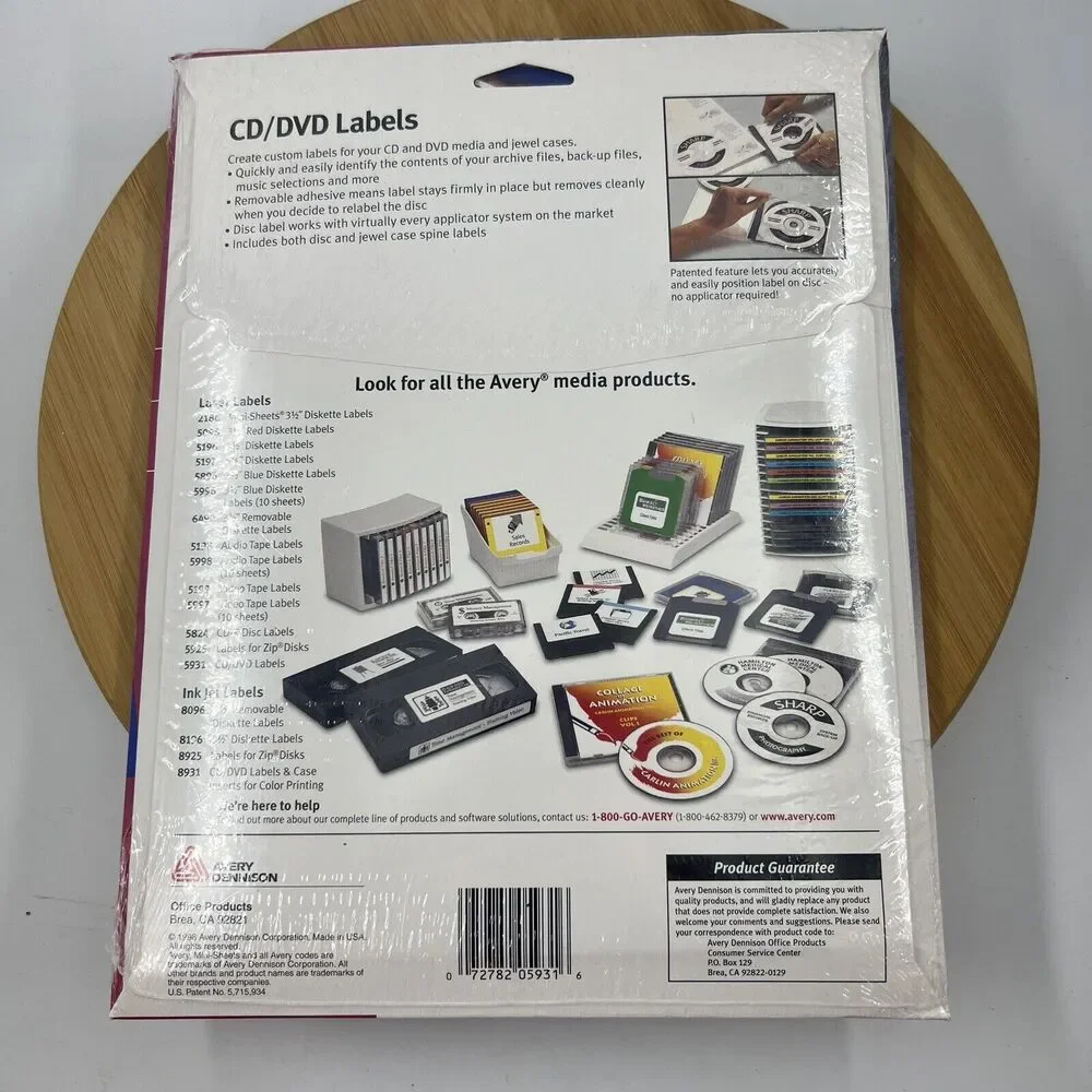 Avery 5931 Removable White CD DVD Labels 25 Sheets 50 Disc Labels 100 Spine